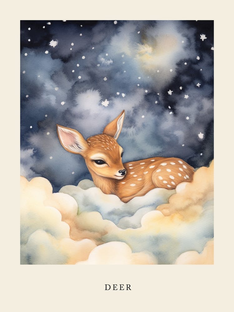 Baby Deer 7 Sleeping In The Clouds Nursery Poster