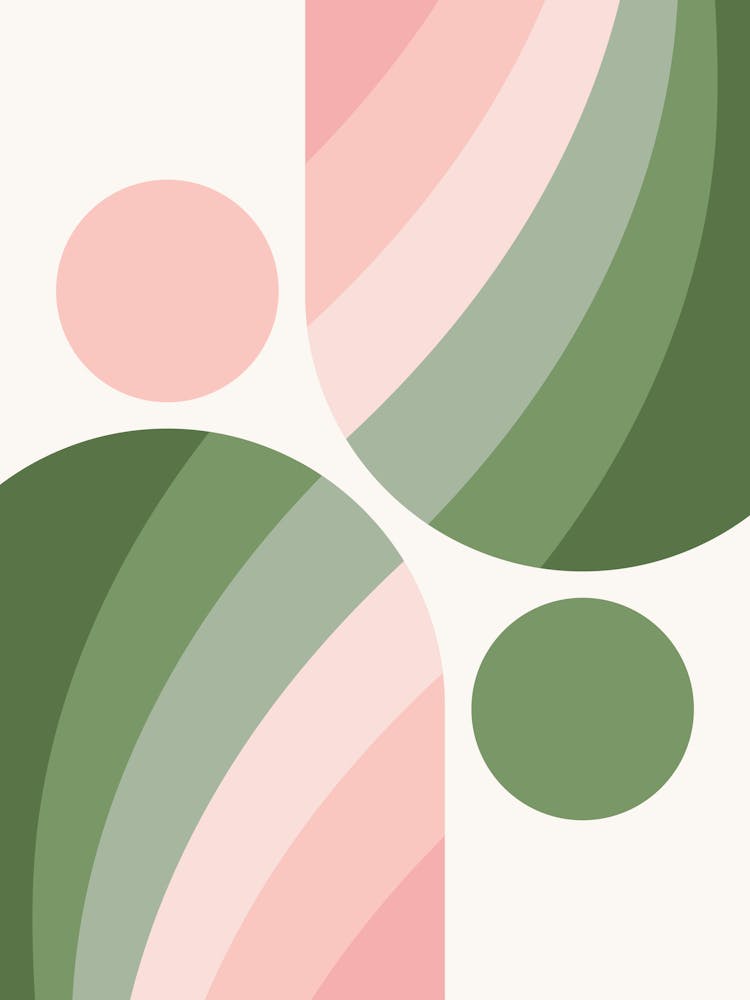 Mid Century Modern Geometric Arch A3 In Pale Pink Sage Green 01