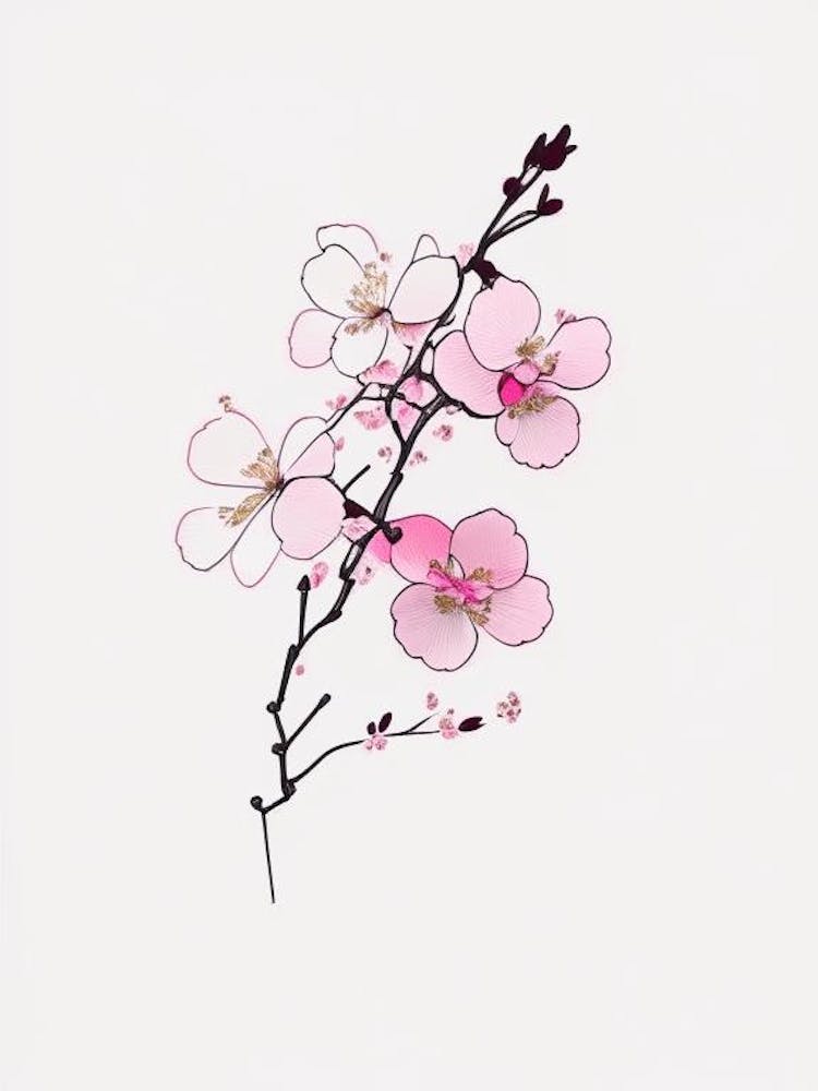 Cherry Blossom Floral Minimal Line Drawing 1 Flower