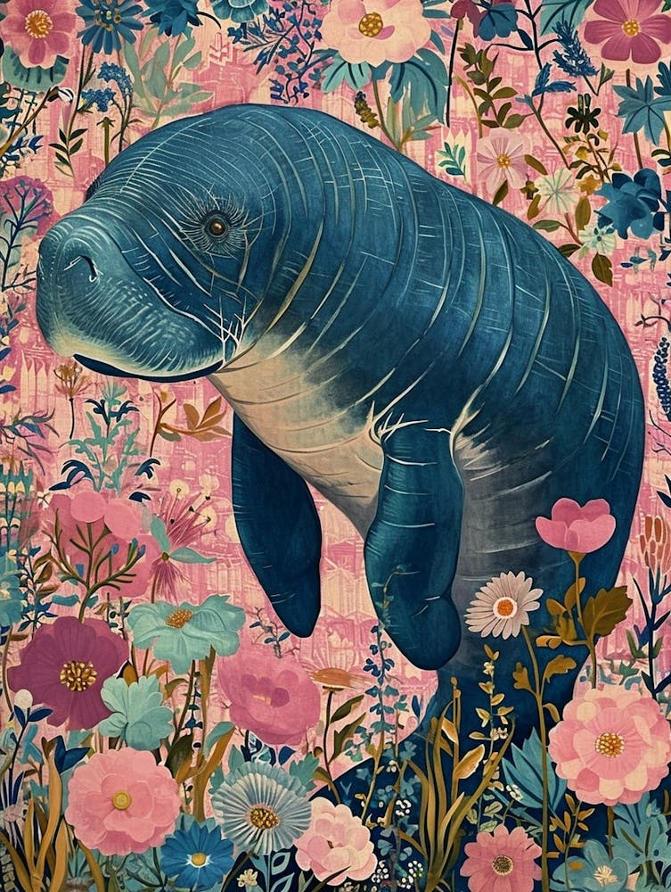 Floral Animal Painting Manatee 1