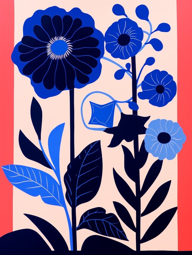 Blue Flower Illustration Gerbera Daisy 1
