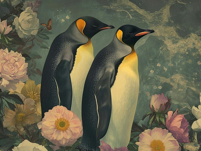 Floral Animal Illustration Emperor Penguin 1