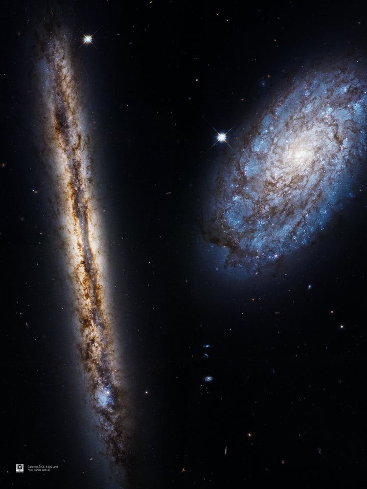 Galaxies NGC 4302 and NGC 4298 (2017) (NASA Hubble Space Telescope) — space poster, science poster, space photo