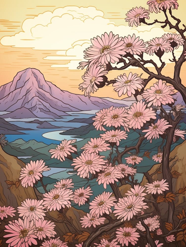 Omurasaki Japanese Aster Japanese Botanical Illustration