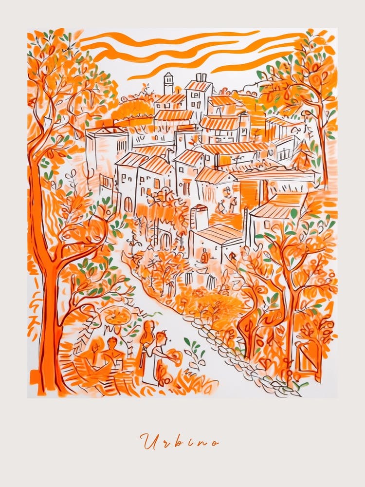 Urbino Italy Orange Zeichnung Poster