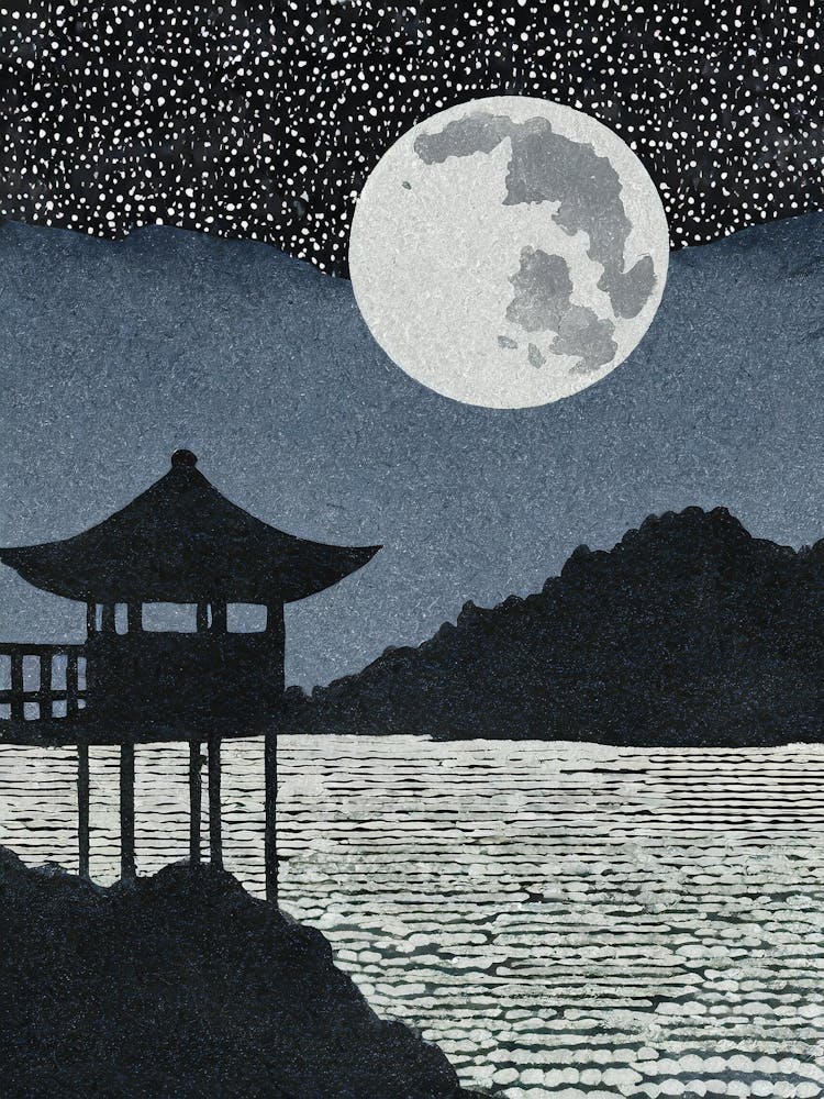 Moonlight Over Japan linocut