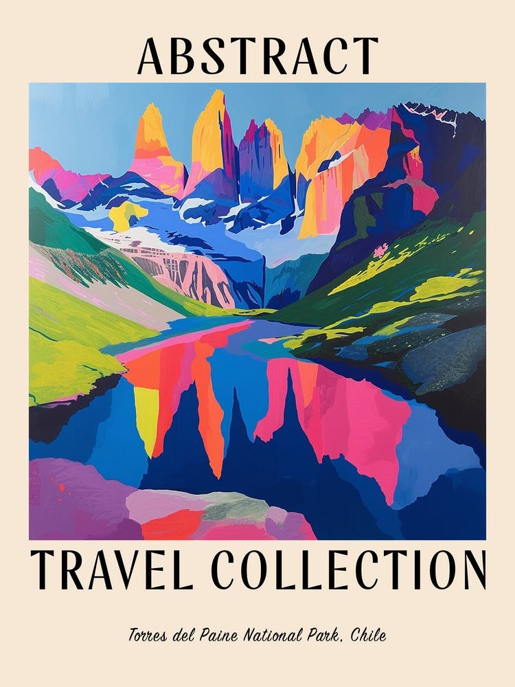 Abstract Travel Collection Poster Torres Del Paine National Park Chile 1