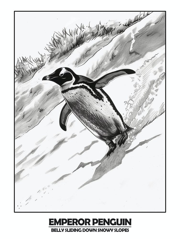 Penguin Belly Sliding Down Snowy Slopes Poster