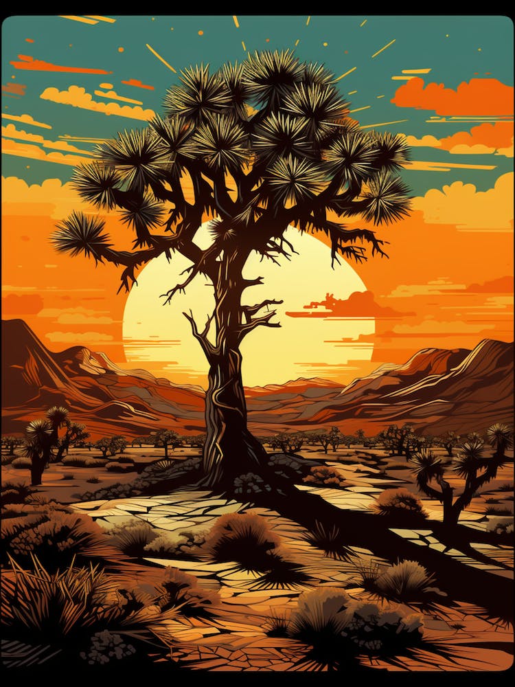 Joshua Tree In Desert In Gold And Black (4)