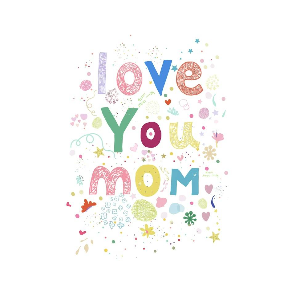 Love You Mom Text With Hearts And Flowers