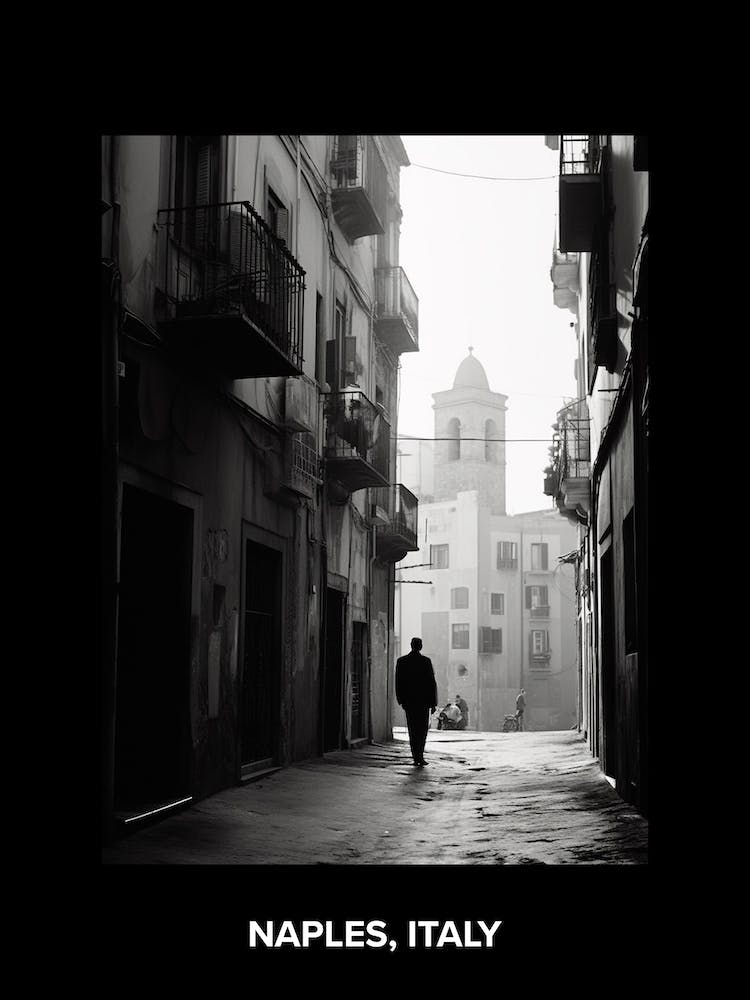 Poster Of Naples, Italy, Mediterranean Black And White Photography Analogue 3
