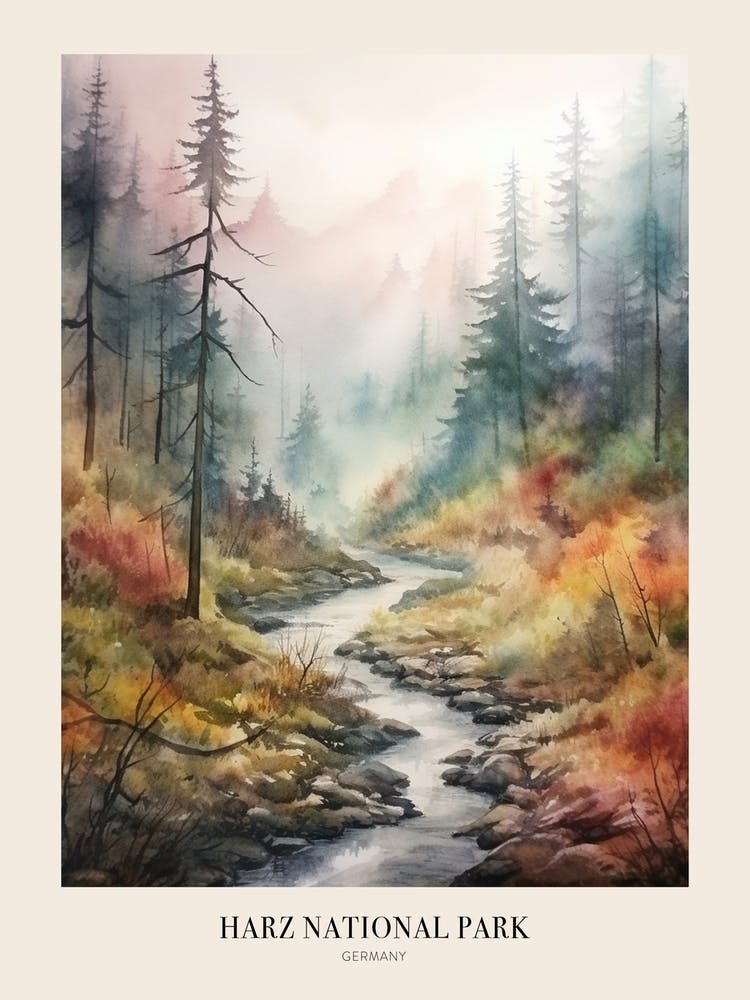Herbstliche Waldlandschaft Harz National Park Germany Poster