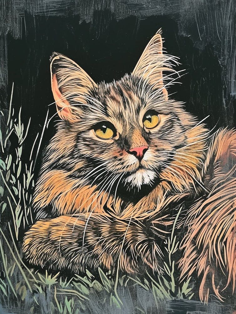 Laperm Cat Relief Illustration 1