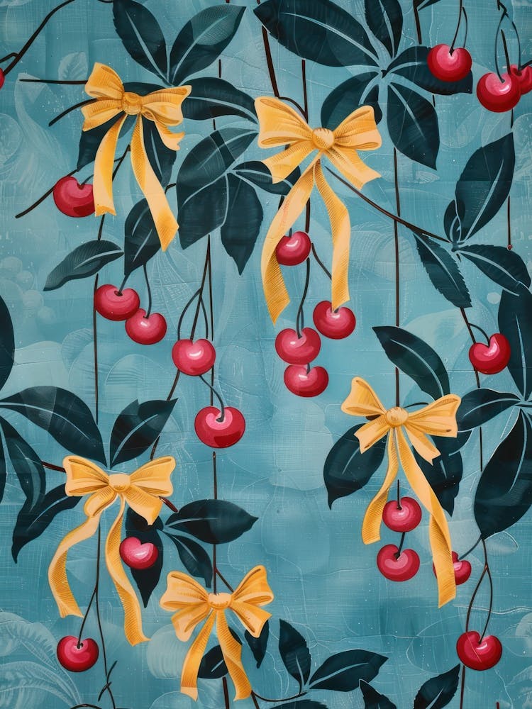 Cherries And Yellow Bows 5 Pattern