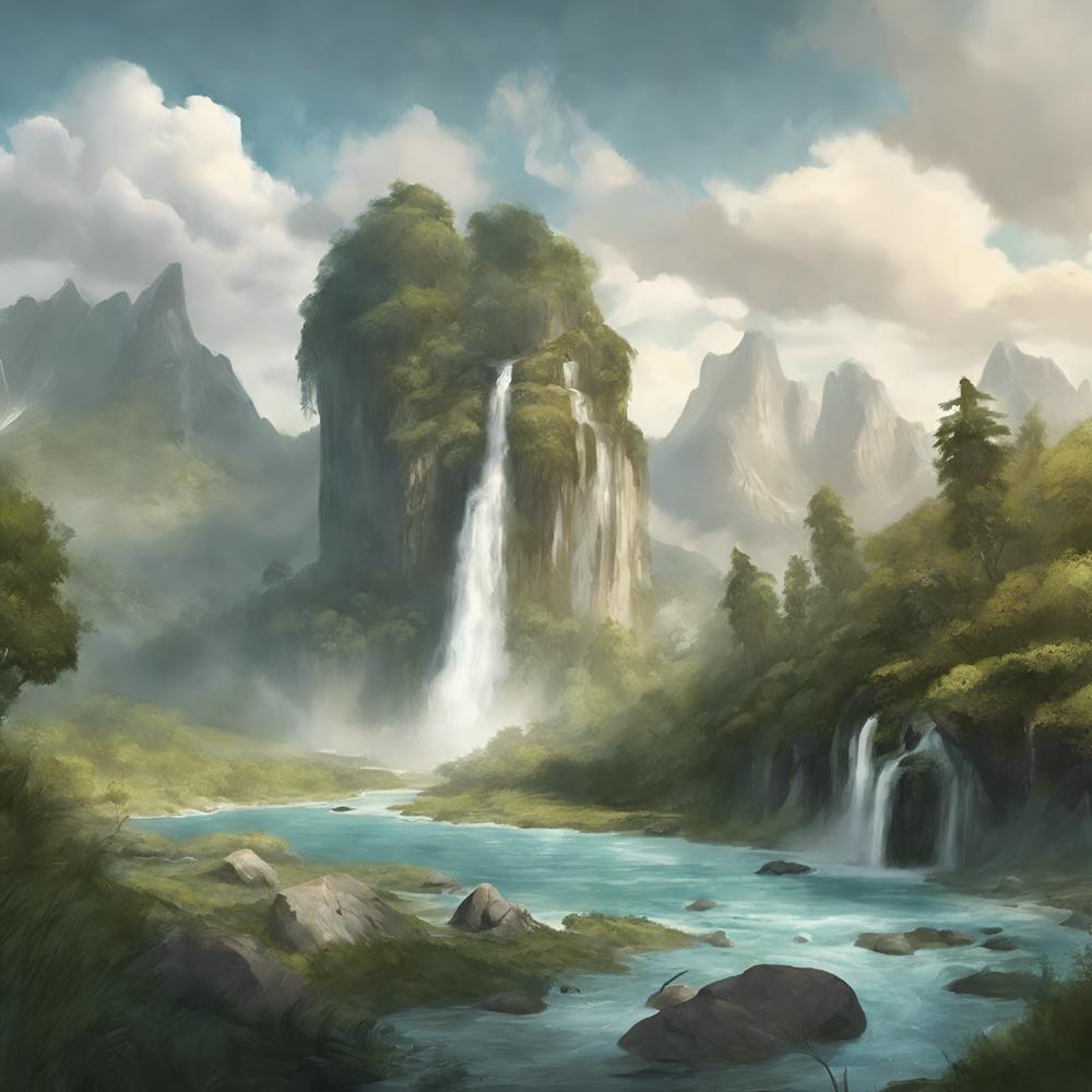 Waterfall In The Mountains