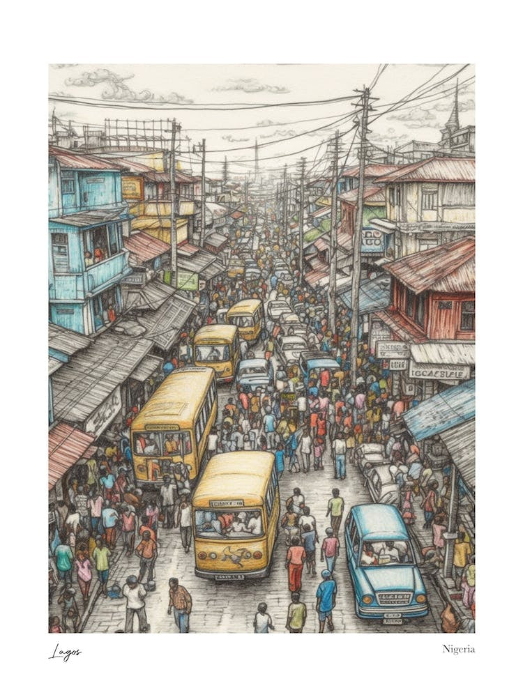 Lagos Nigeria Drawing Pencil Style 2 Travel Poster