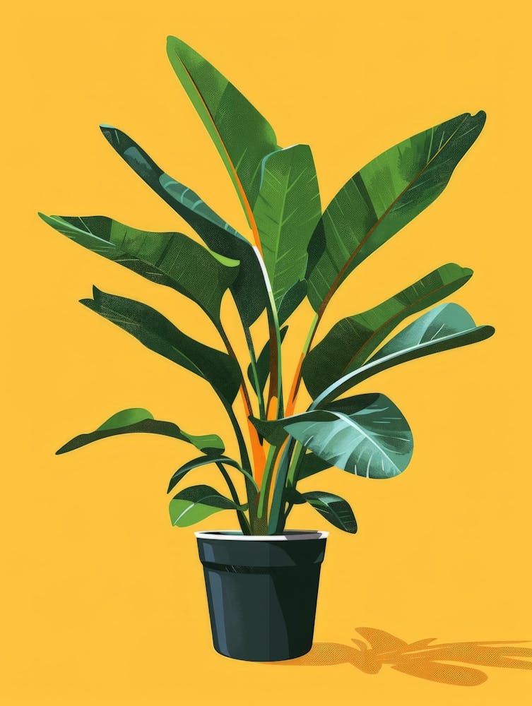 Banana Plant On Yellow Background