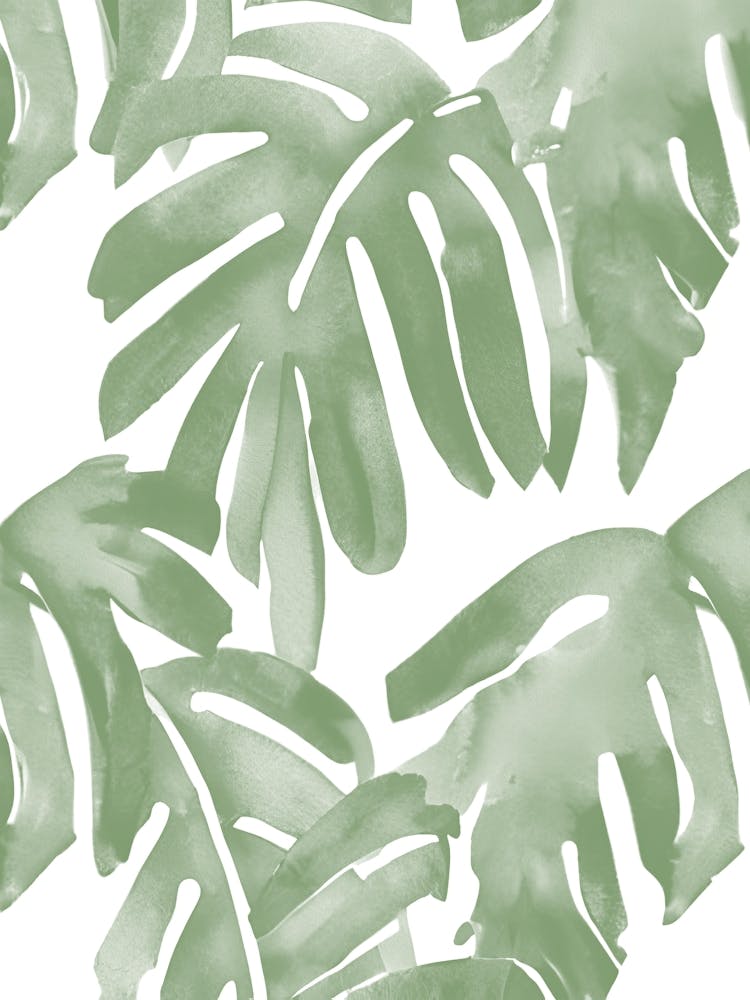 Tropical Leaves, Watercolor Sage Green Botanical 1