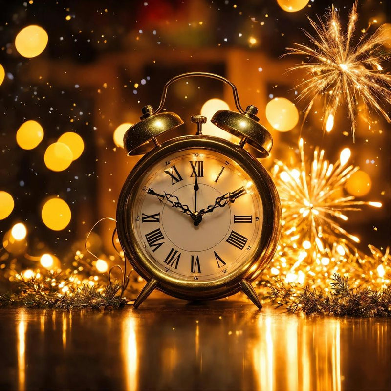 Festive New Year 2024 Vintage Clock With Fireworks