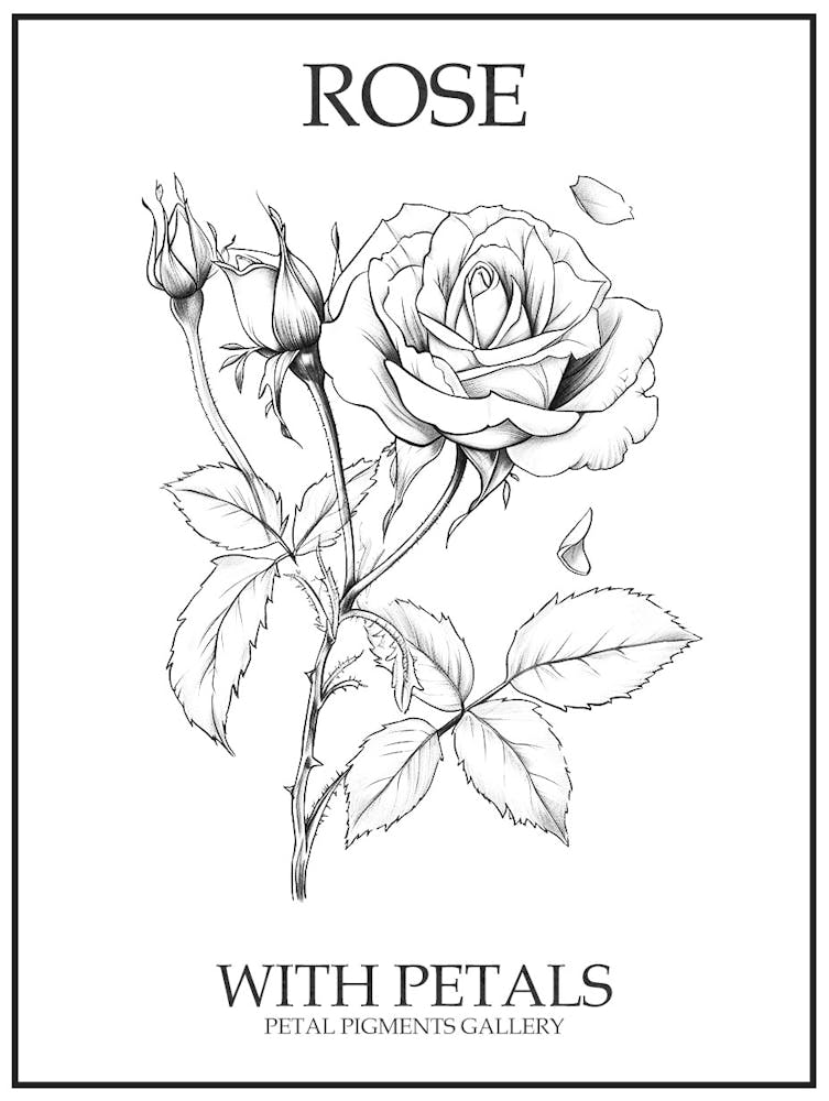 Rose With Petals Line Drawing 1 Poster