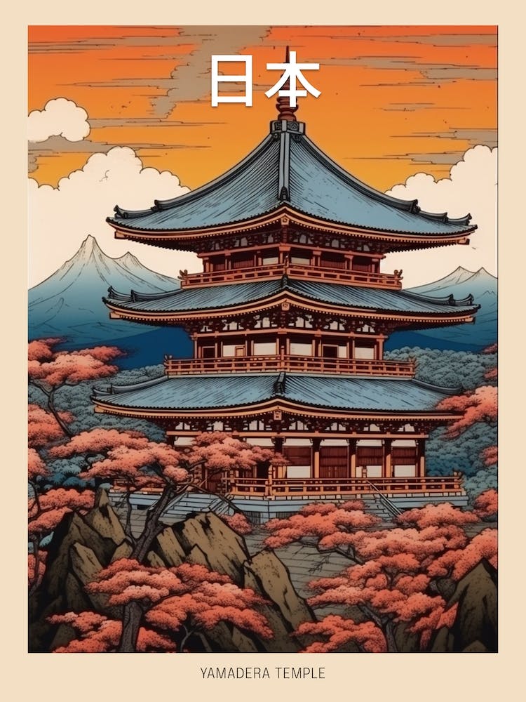 Yamadera Temple, Japan Vintage Travel Art 2 Poster