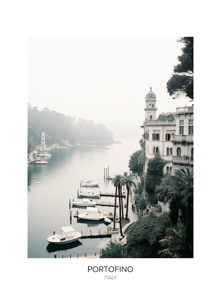 Poster Of Portofino, Italy, Black And White Photo 1