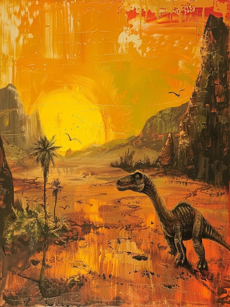 Dinosaur At Sunset Painting