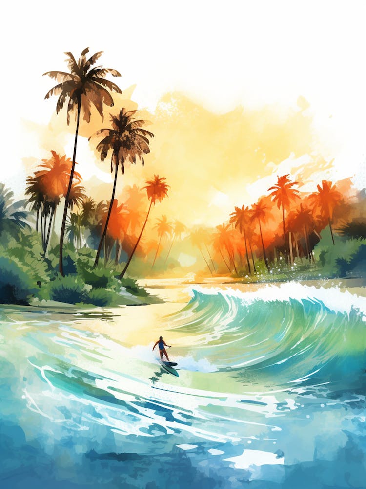 Surfing In A Wave On Bora Bora, French Polynesia 1