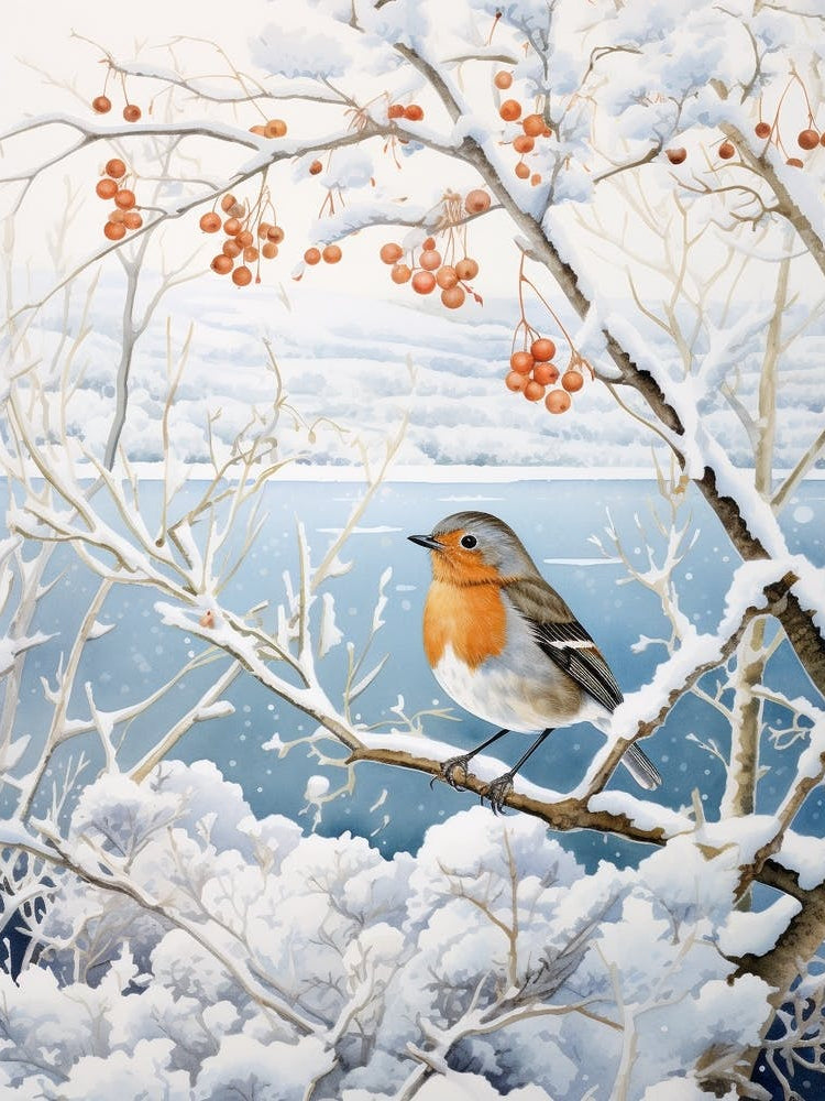 Winter Bird Painting European Robin 4