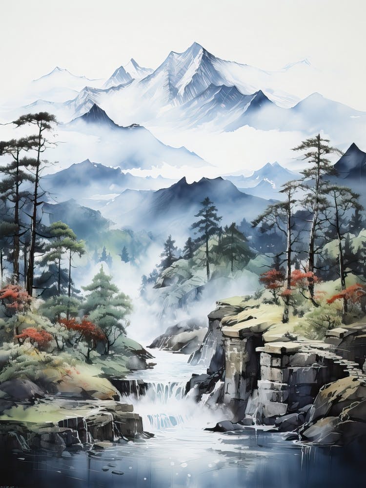 The Japanese Alps In Multiple Prefectures,  Japanese Brush Painting, Sumi E, Minimal  4 