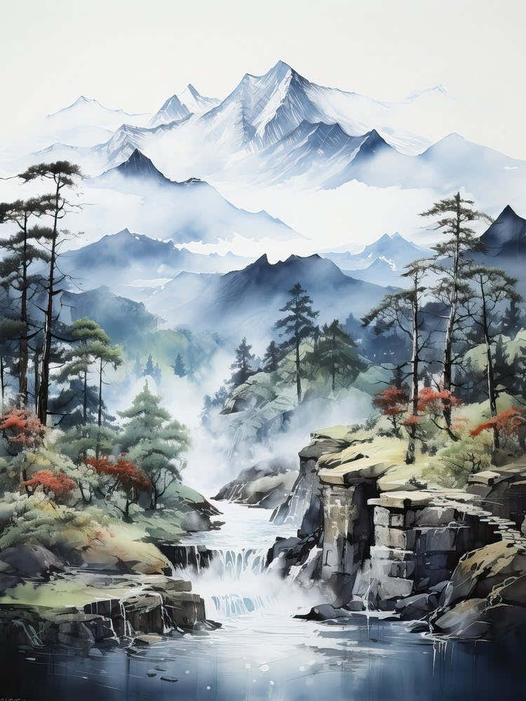 The Japanese Alps In Multiple Prefectures,  Japanese Brush Painting, Sumi E, Minimal  4