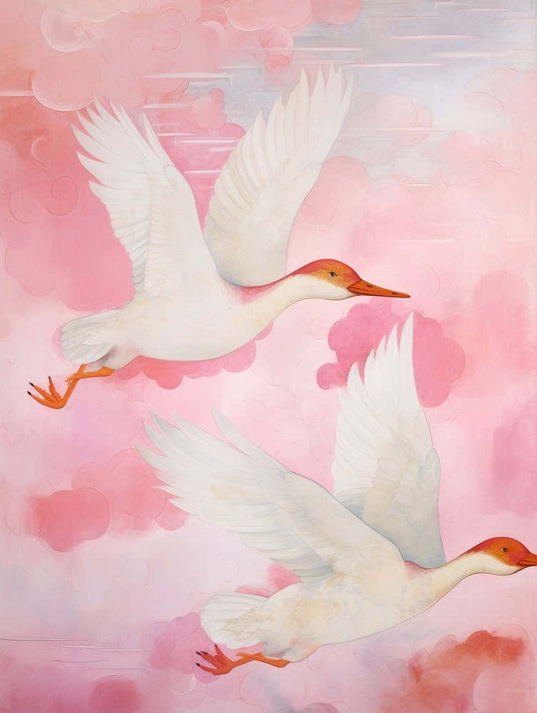 Pink Ethereal Bird Painting Duck 1
