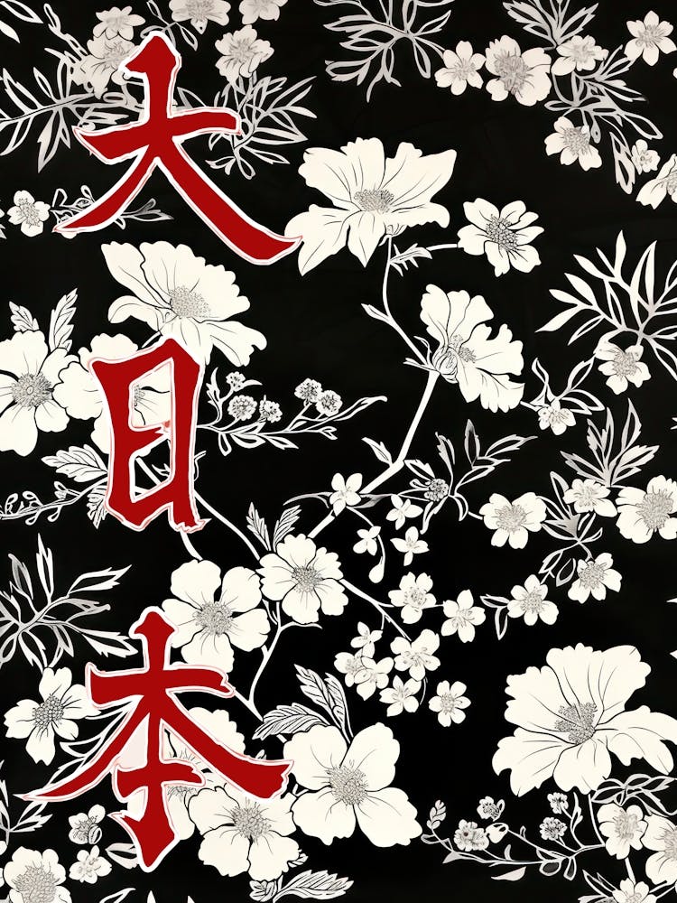 Hokusai Großes Japan Poster Monochrom Blumen 10
