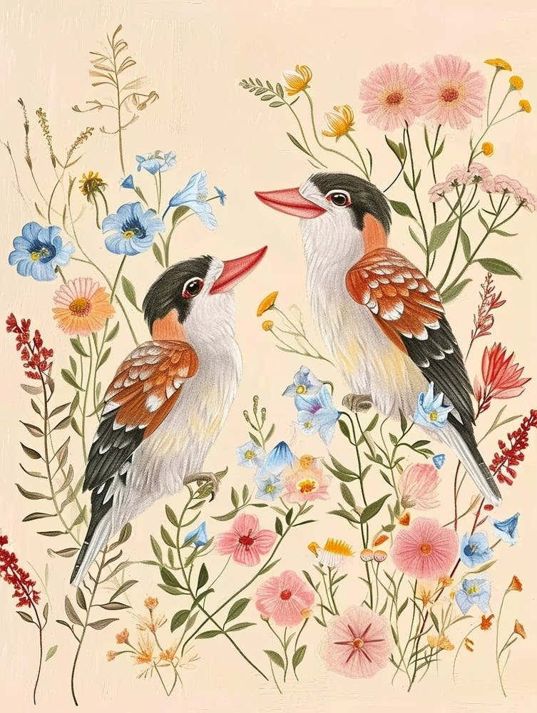 Folksy Floral Animal Drawing Bird 4