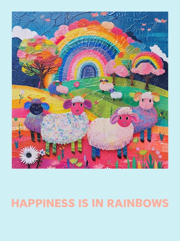 Happiness Is In Rainbows Sheep Collage