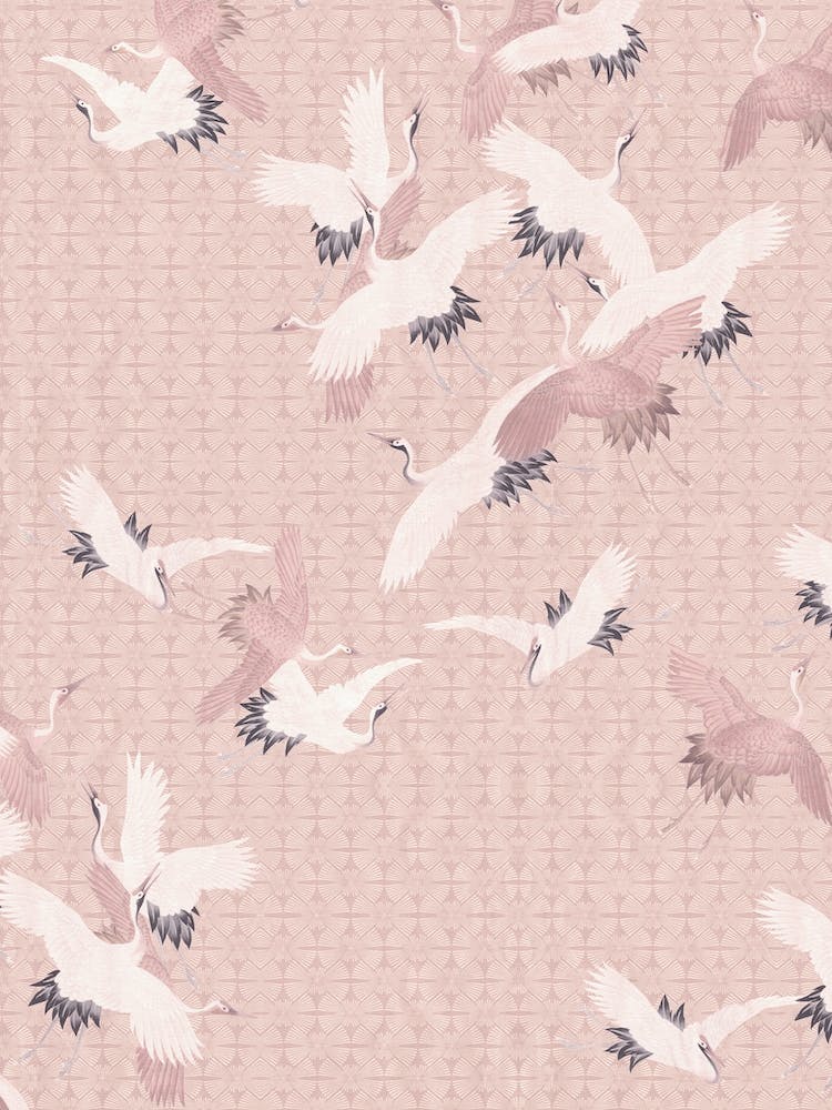 Vintage Japanese Egret Birds Flight