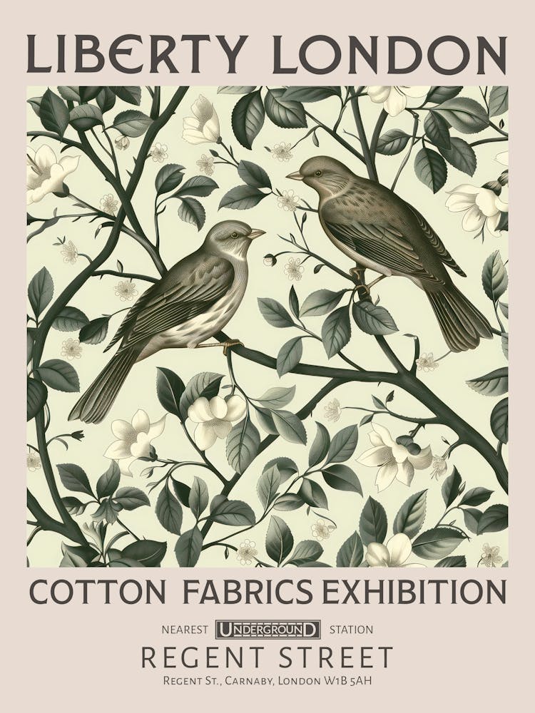 Liberty London Print William Morris Textiles Birds Light Green