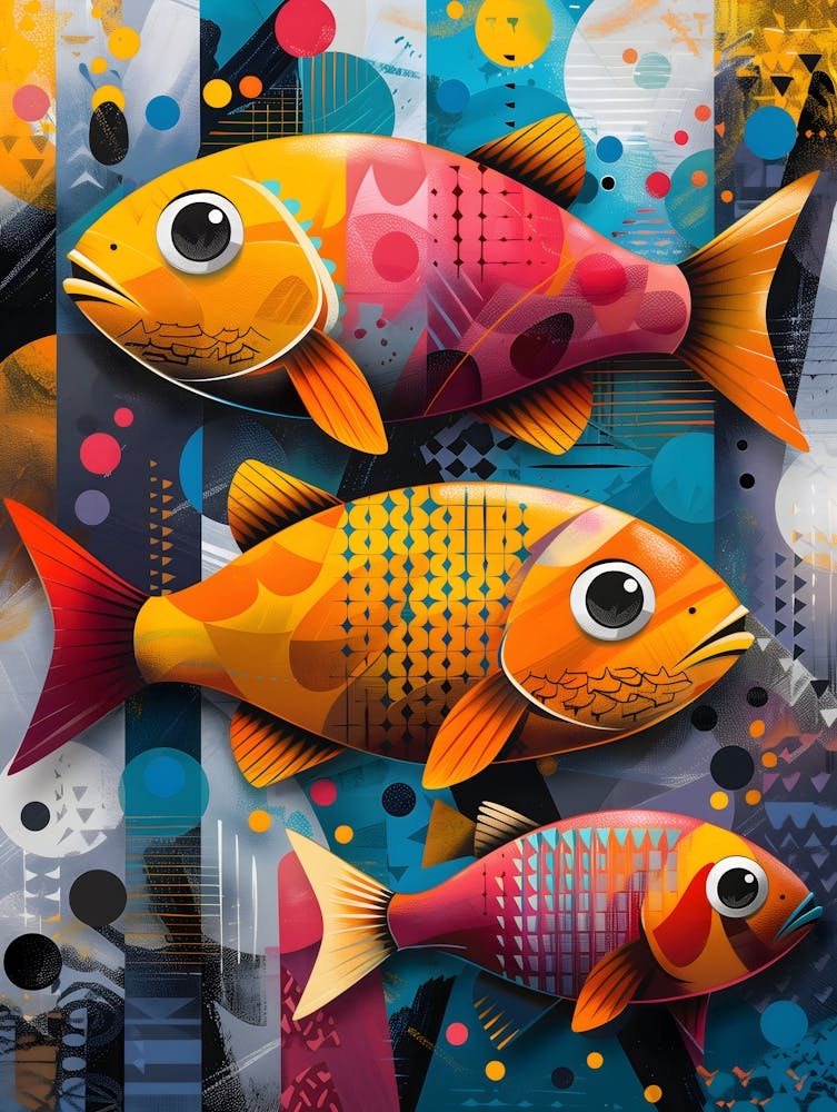 Fishes, Vibrant, Bold Colors, Pop Art