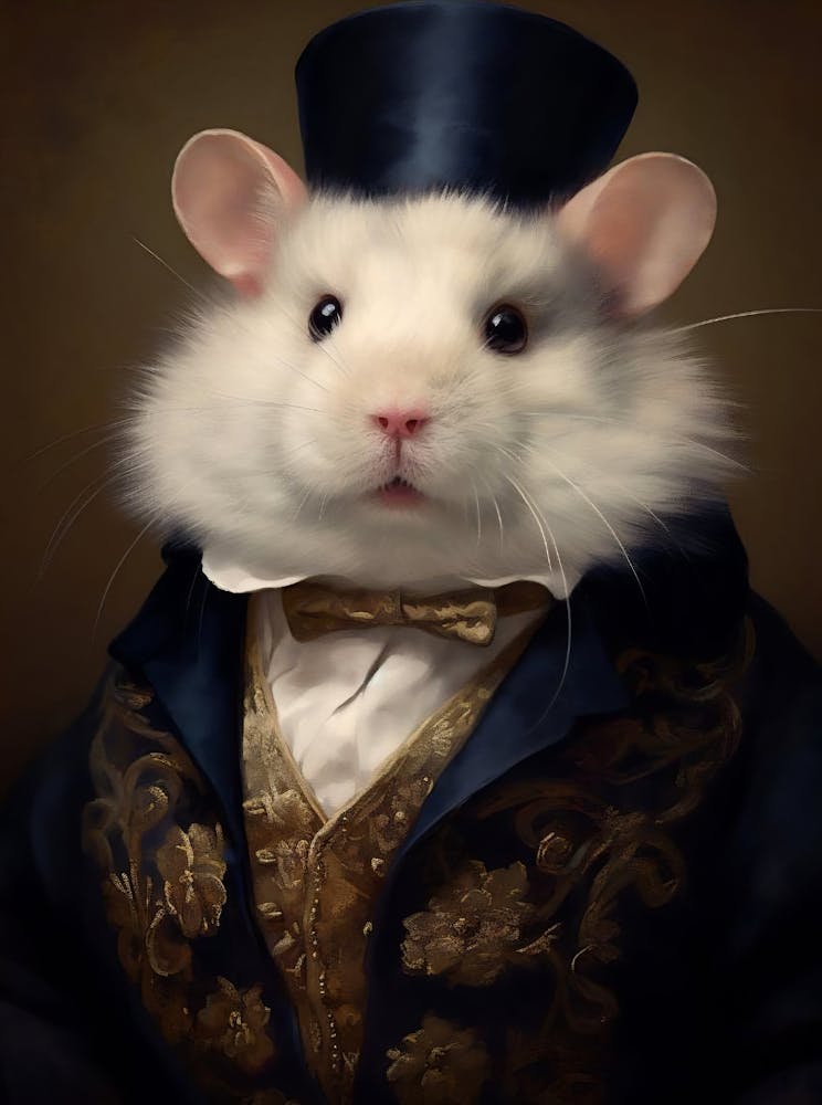 Victorian Animals Portrait, Royal Hamster Vintage Print, Dark Moody Dressed Renaissance Animal Prints, Altered Art, Animal Lover Gift