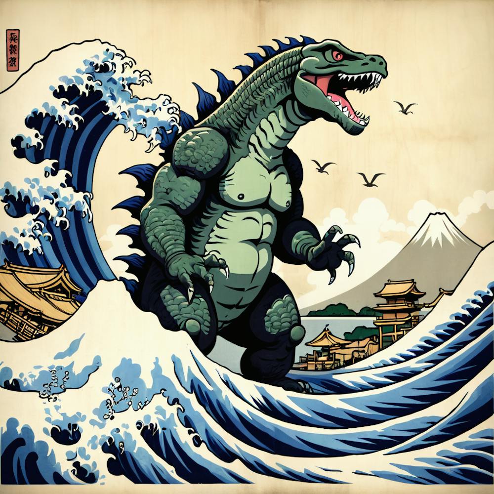 Godzilla On The Great Wave 1