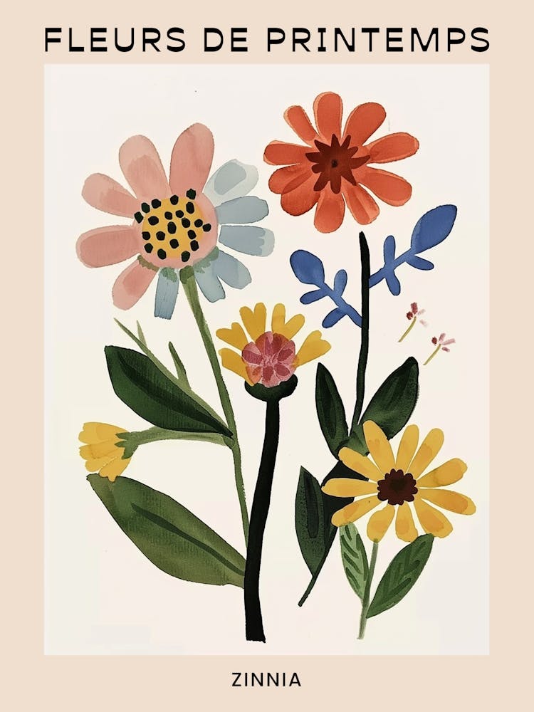 Spring Floral French Poster  Zinnia 2