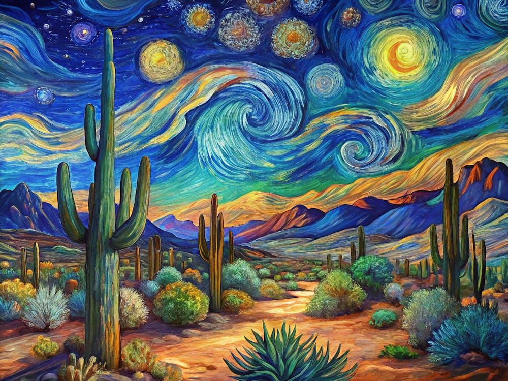 Van Gogh A Desert Landscape With Cacti And A Star