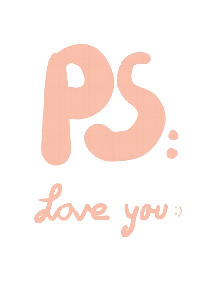 Ps. Love you Typografie, pastell Schriftart, süße Liebeserklärung