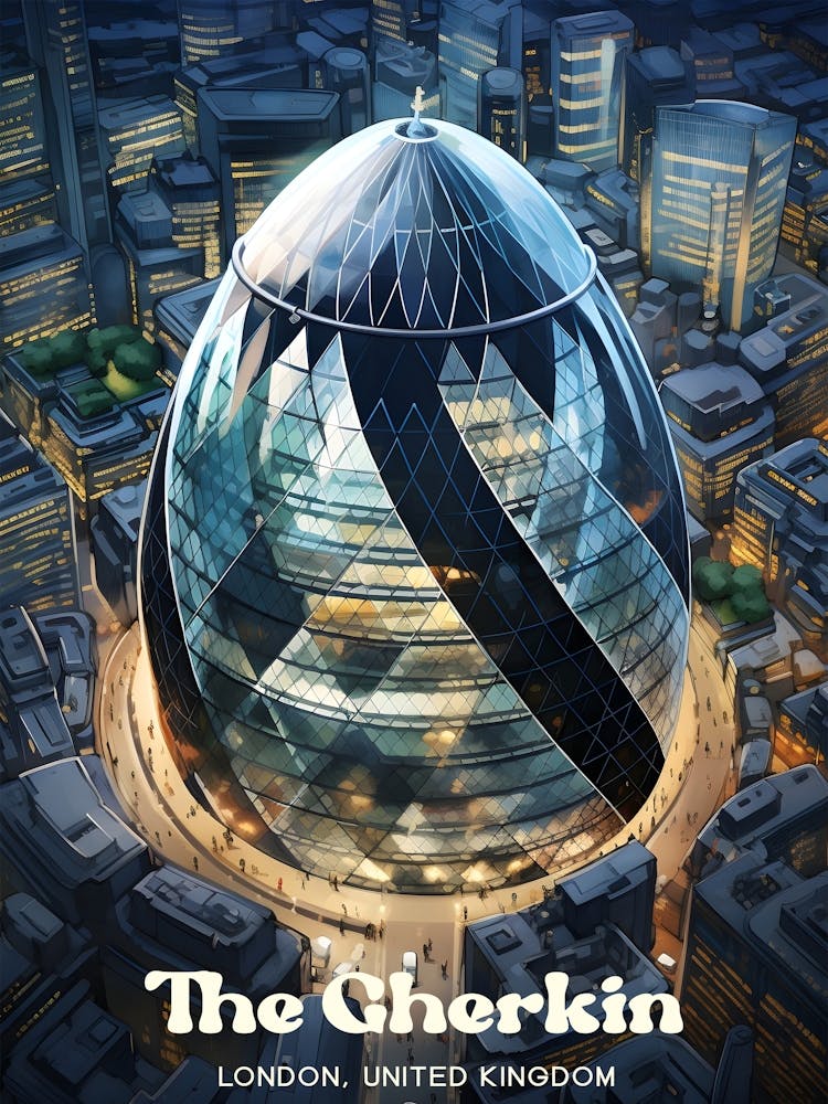 The Gherkin London England Art de Voyage Moderne Nocturne