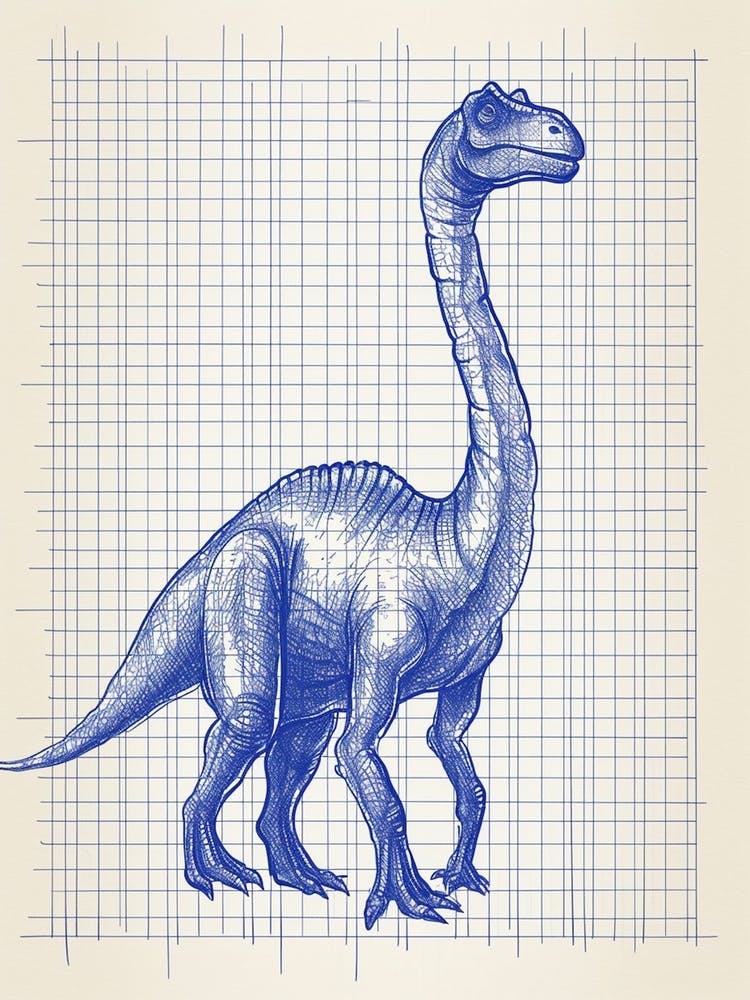 Gallimimus Dinosaur Blue Print Sketch 3