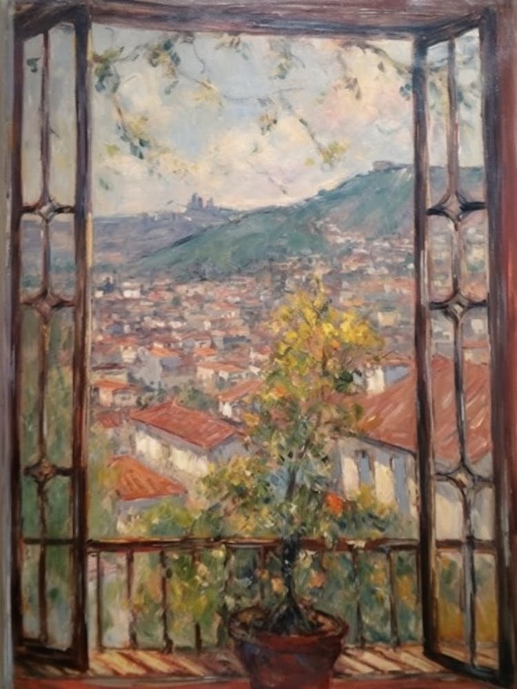 Window View Of Florence In The Style Of Impressionism 4