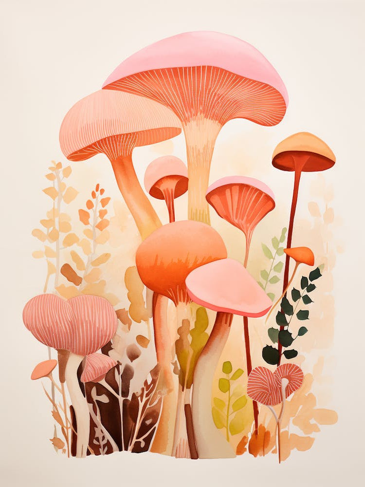 Watercolor Inspired Mushroom Bonatical Painting 1
