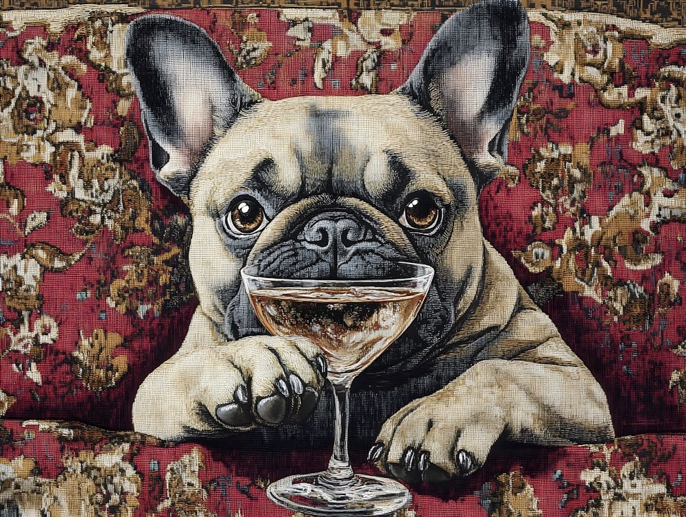 Tapestry Frenchie Drinking 6