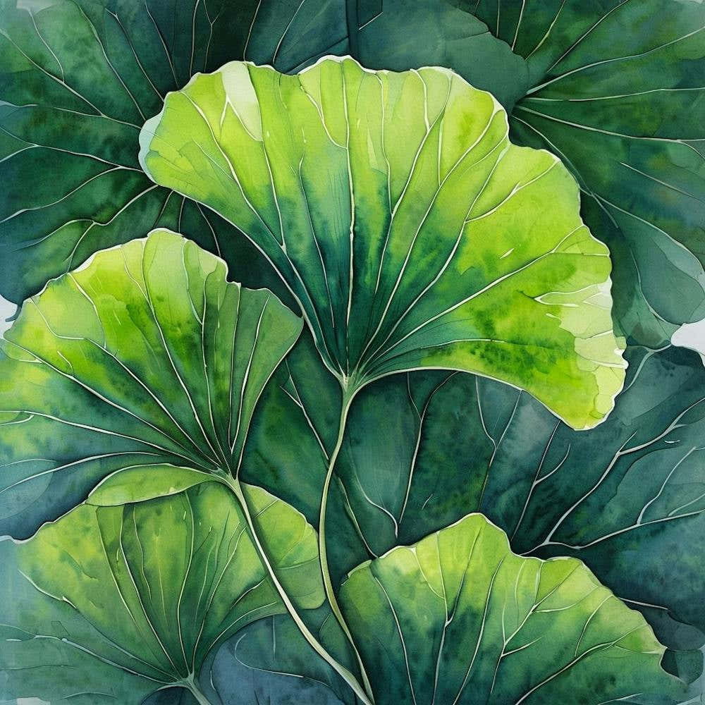 Watercolor Artwork Featuring Elegant Ginkgo Biloba Leaves 1