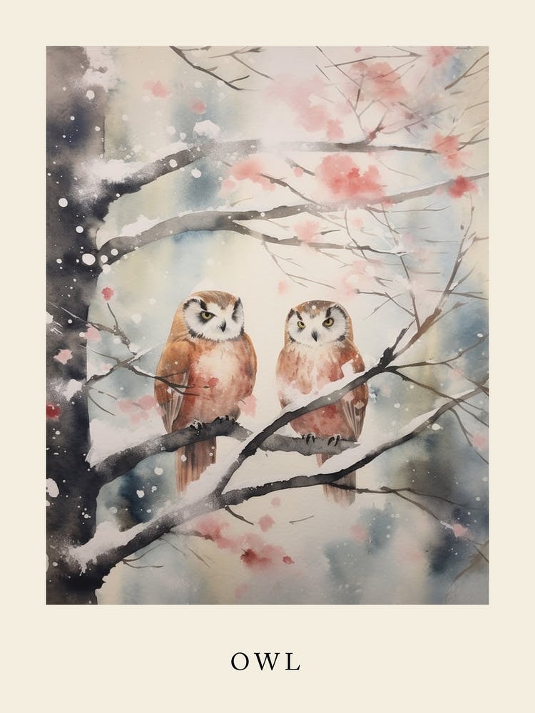 Winter Watercolour Owl 3 Poster